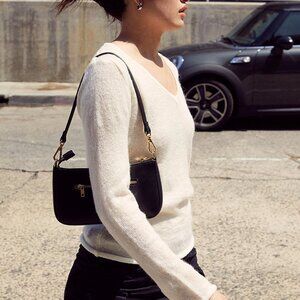 John Galt White Bell Sleeve V-Neck Sweater